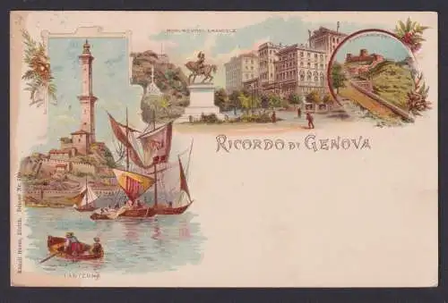 Litho Ansichtskarte Genova Genua Italien Lanterna Denkmal Vitto Emanuele