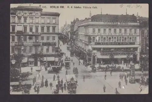 Ansichtskarte Berlin Unter den Linden Viktoria Cafe Pferdefuhrwerke Oldtimer