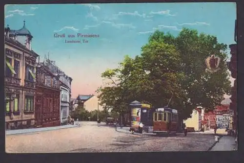 Ansichtskarte Pirmasens Rheinland Pfalz Landauer Tor Strassenbahn Künstler