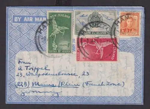 Neuseeland schöner Flugpost Brief Air Mail frank. Aerogramm Hamiltion nach Mainz