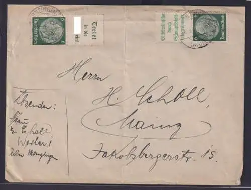 Deutsches Reich Brief Zusammendruck MEF Hindenburg Monzingen Rheinland-Pfalz