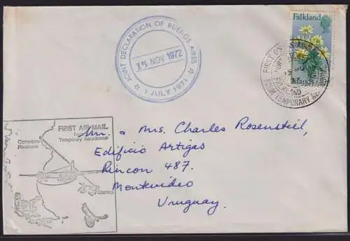 Falklandinseln Malvinen Flugpost Brief EF 10p via Buenos Aires Uruguay