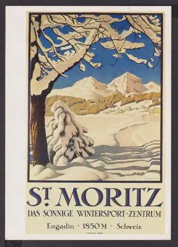 Art Deco Reklame Künstler Ansichtskarte St. Moritz Engadin Schweiz