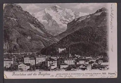 Ansichtskarte Interlaken Schweiz und die Jungfrau Leutasch Österreich 1906