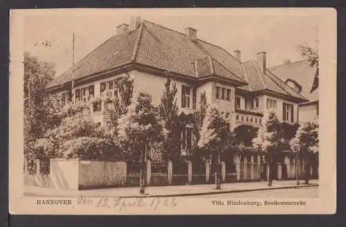 Ansichtskarte Hannover Niedersachsen Villa Hindenburg 1922 Leipzig Sachsen