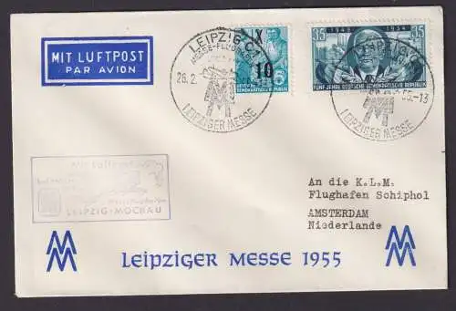 Flugpost Brief Air Mail DDR Leipzig Messe Mockau Amsterdam Niederlande 1955