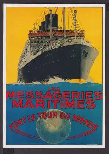 Art Deco Reklame Künstler Ansichtskarte Schifffahrt Marine Messageries Maritimes