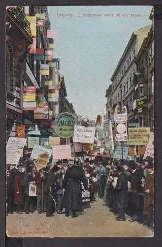 Ansichtskarte Leipzig Sachsen Peterstrasse während der Messe 1909 Danzig Polen