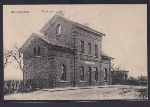 Ansichtsarte Moorslede Belgien De Statie Bahnhof Feldpost nach Großschönau