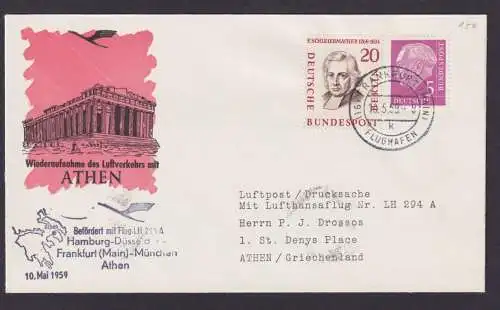 Berlin Bund Brief Flugpost Airmail MIF Heuss + Männer Frankfurt Main Athen