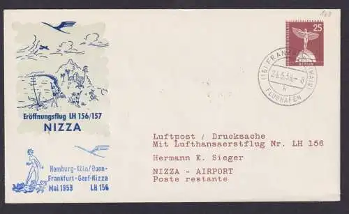 Bund Berlin Brief Flugpost Airmail Privatganzsache Frankfurt Main Nizza