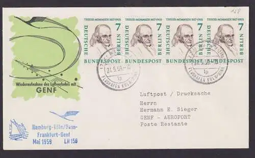 Berlin Bund Brief MEF 163 Männer Flugpost Airmail Köln Bonn Genf Schweiz Block