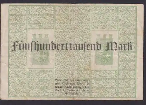 Banknote Geldschein Hattingen Ruhr 500 Tausend gefaltet