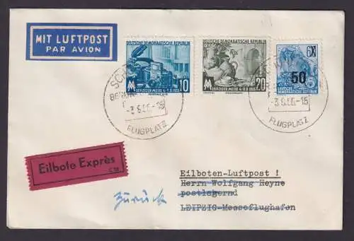 Flugpost Brief Air Mail Eilboten DDR Schönefld Leipzig Retour 1956