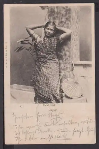 Kaiserlich Deutsche Marine Schiffspost MSP Ansichtskarte Tamil Girl Ceylon