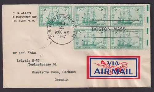 Flugpost Brief Air Mail USA nette MEF Schiffe Frigatte Constitution nach Leipzig