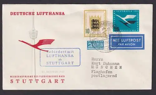 Flugpost Brief Air Mail Bundesrepublik Lufthansa Stuttgart München 1955