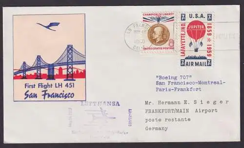 Flugpost Brief Air Mail Lufthansa Erstflug LH 451 San Francisco USA Paris