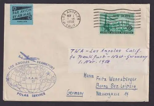 Flugpost Brief Air Mail Motiv Weltkugel Globus USA Polar Service Los Angeles