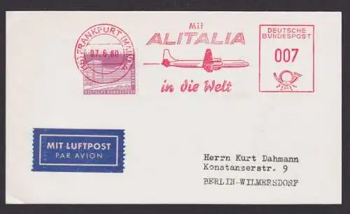 Flugpost Brief Air Mail Alitalia Bund AFS Absenderfreistempel 007 + 5 Pfg Bauten