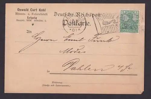 Flaggenstempel Leipzig 13 Deutsches Reich nach Dahlen Sachsen EF Germania 1901