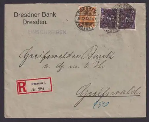 Perfin Privatlochung Dresden DrB Deutsches Reich Infla R Brief Greifenwald 1922