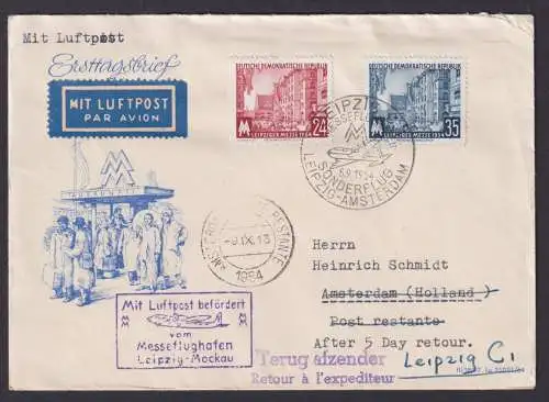 Flugpost Brief Air Mail DDR Leipzig Sonderfug Messe Mockau Amsterdam Niederlande