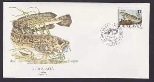 Yugoslavia Jugoslawien Europa Fauna Fische Aalquappe schöner Künstler Brief