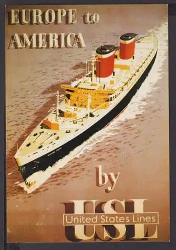 Art Deco Reklame Künstler Ansichtskarte Schifffahrt Marine United States Line