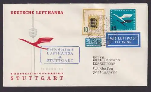 Flugpost Brief Air Mail Bundesrepublik Lufthansa Stuttgart Düsseldorf 1955