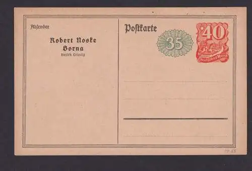 Deutsches Reich Privatganzsache PP 55 B 1 Rosette Postreiter Norbert Noske Borna