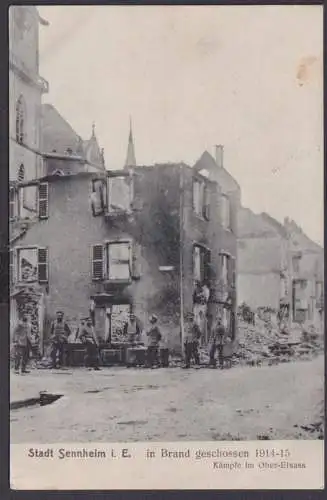 Ansichtskarte Feldpost Sennheim i. Elsass Frankreich Brennendes Haus Risstissen