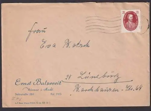 DDR Brief EF 576 Natur Wissenschafler Wismar nach Lüneburg 25.6.1957