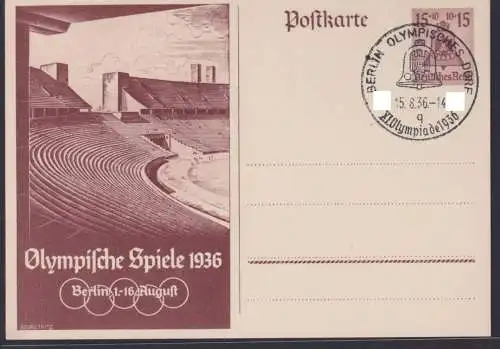 Sport Olympia Berlin Deutsches Reich Brief Ganzsache schöner SST 1936