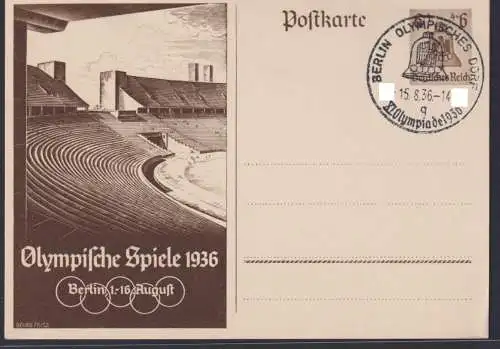 Sport Olympia Berlin Deutsches Reich Brief Ganzsache schöner SST 1936