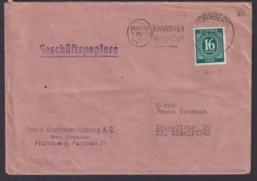 All. Besetzung Brief Geschäftspost EF 16 Pfg. Gemeinschaft SST Nürnberg Export