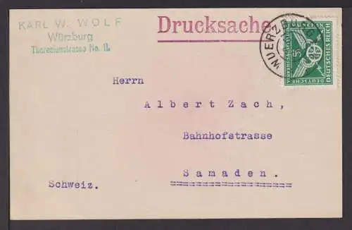 Deutsches Reich Brief EF 370 Auslands Drucksachenkarte Würzburg Samaden Schweiz