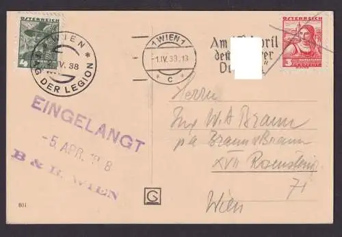 Wien Österreich selt SST Tag d. Legion plus Propagandastempel Wien Ansichtskarte