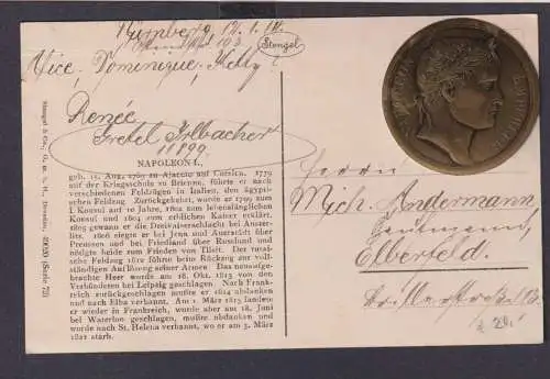 Ansichtskarte Nürnberg Porträt Napoleon mit aufgeklepter dicker Gold Vignette