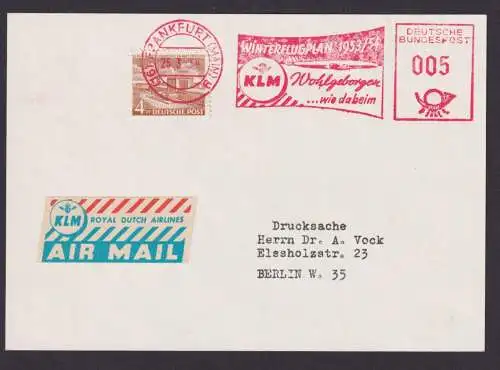 Flugpost Brief Air Mail Bund AFS Absenderfreistempel KLM plus ZuF Berlin Bauten