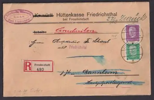 Deutsches Reich R Brief MIF Reichspräsidenten Hindenburg Freudensadt Mannheim