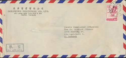 Asia Letter Brief Taiwan Republic of China Luftpost EF 617 Taipeh nach Hamburg