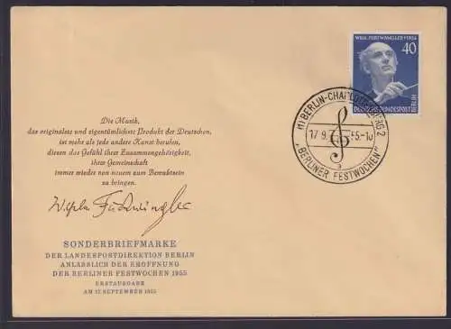 Berlin 128 Brief FDC Wilhelm Furtwängler Dirigent Komponist Musik Charlottenburg