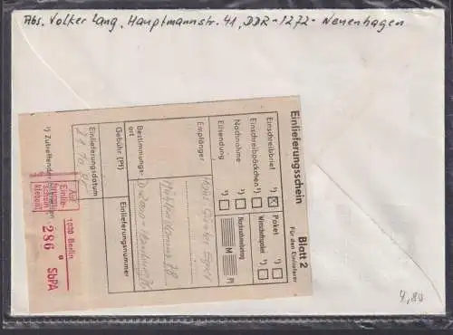 DDR Brief Einschreibemarke 50 Pf SST Berlin Burgen Hamburg + Einlieferungszettel