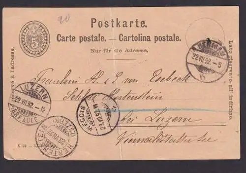 Heinrichsbad Postkarte Ganzsche Stempel Weggis Hertenstein Luzern Schweiz