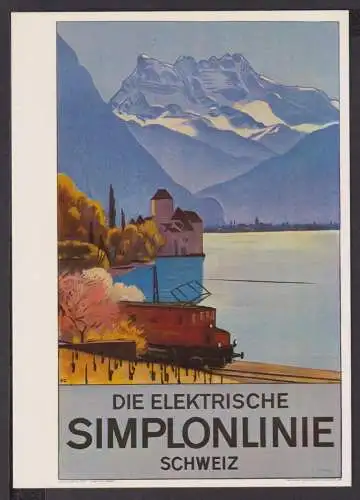 Art Deco Reklame Künstler Ansichtskarte Eisenbahn Die elektrische Simplonlinie