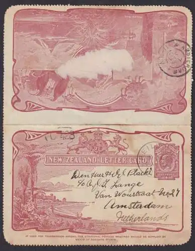 Letter Card New Zealand Neuseeland Ganzsache King Georg 1p Feilding Amsterdam