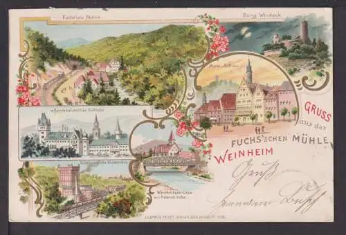 Ansichtskarte Weinheim Baden-Württemberg Litho Fuchssche Mühle Bensheim Hessen