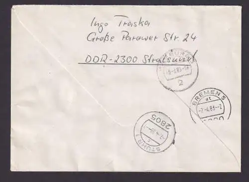 DDR Eilboten Brief 2557 Zusammendruck Viererblock Stralsund Stuhr Farbstreifen