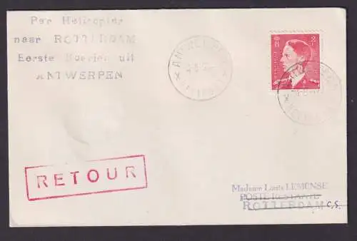 Helikopter Flugpost Brief Air Mail Antwerpen Belgien Rotterdam Niederlande roter